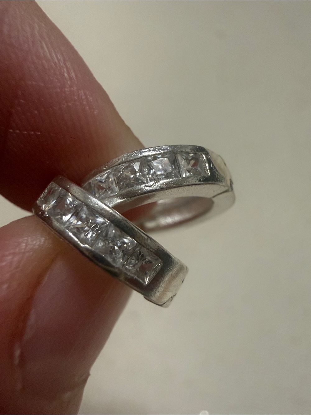 Sterling Silver 925 Crystal Channel-Set Huggie Earrings